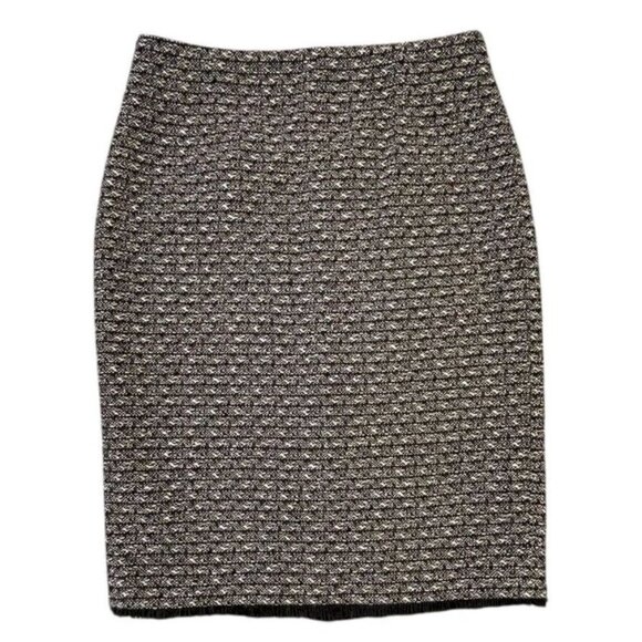 J. Crew Women's Black/White Textured Pencil Skirt With Fringe Hem SIZE-10 - Picture 1 of 6
